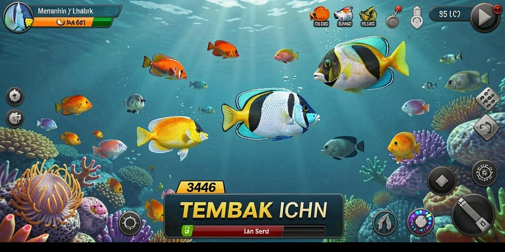 Screenshot menampilkan aksi seru dalam gameplay Tembak Ikan.