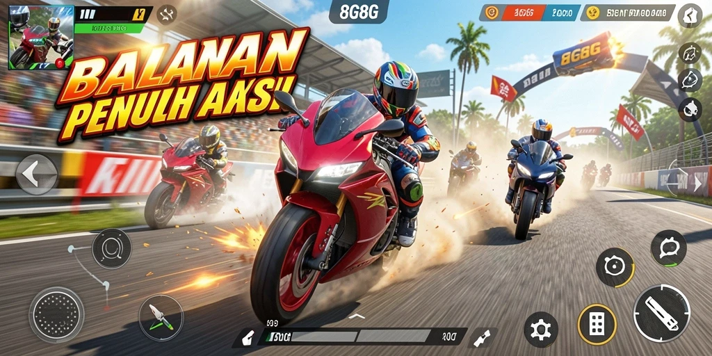 Gameplay seru balapan motor dalam 8G8G.