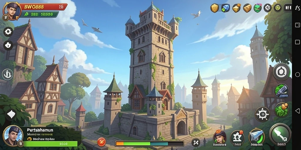 Tampilan gameplay BWO888 menunjukkan pertahanan menara yang dinamis dan strategis.