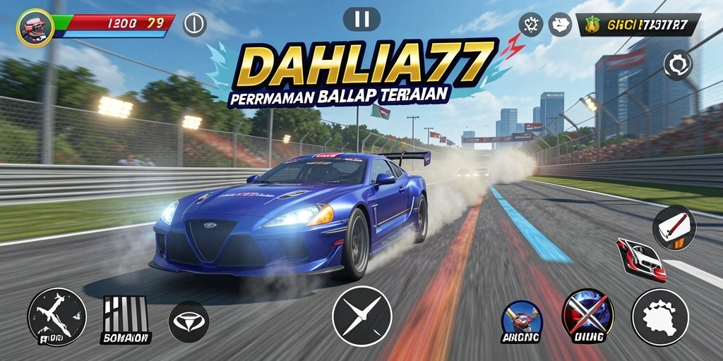 Screenshot gameplay DAHLIA77 menampilkan duel balap mendebarkan.
