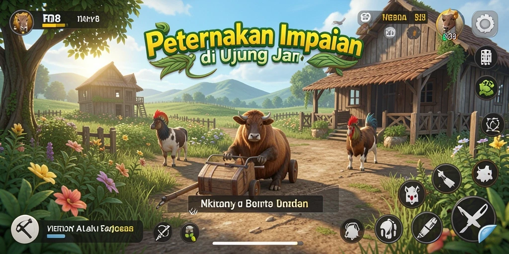 Screenshot gameplay FO8 menampilkan keseruan bertani dan beternak.