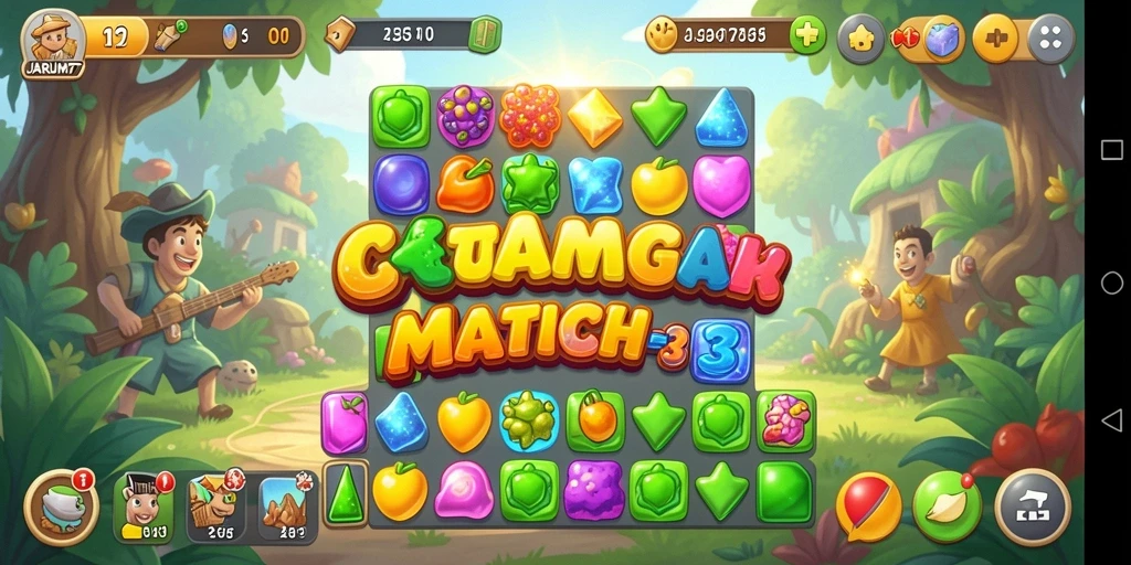 Tampilan gameplay seru dalam permainan JARUM77 yang penuh warna.