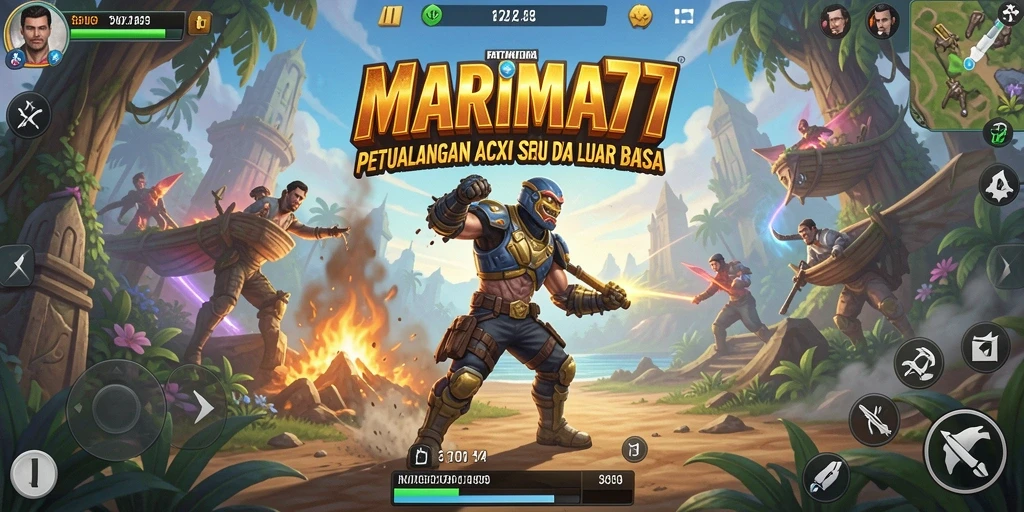 Screenshot utama menunjukkan aksi seru gameplay MARIMA77.