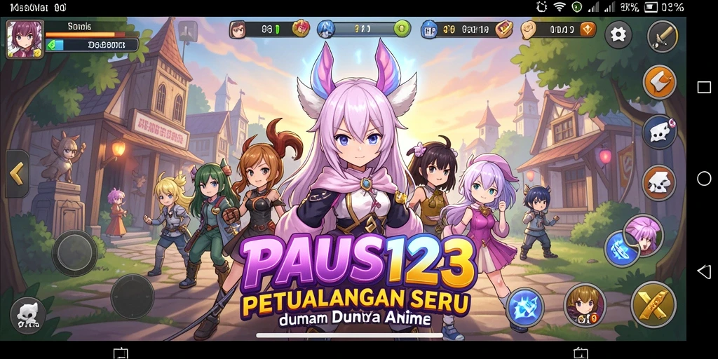 Tampilan gameplay utama PAUS123 yang penuh aksi anime.