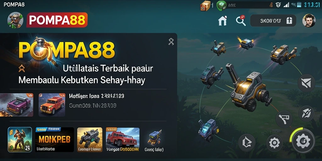 Tampilan utama aplikasi POMPA88 dengan fitur utilitas yang praktis.