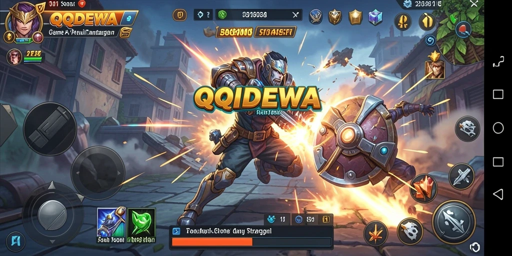 Screenshot menampilkan aksi seru di QQDEWA dengan karakter bertarung.